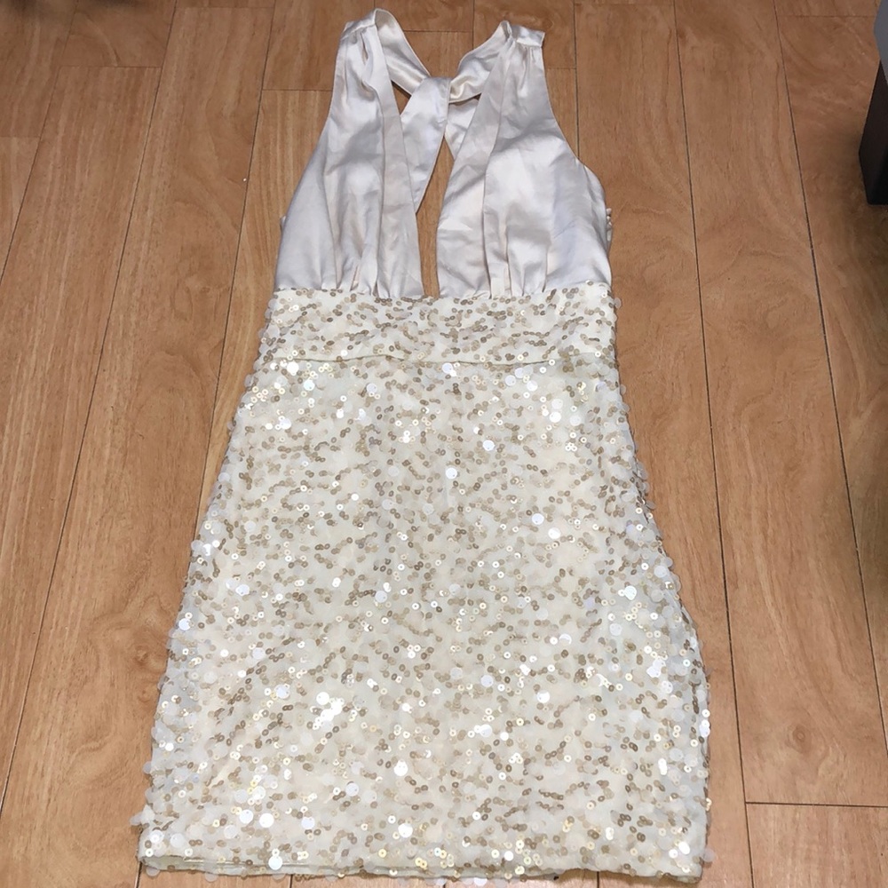 Vintage Bebe Belted Satin and Sequin Dress - Picture 1 of 10